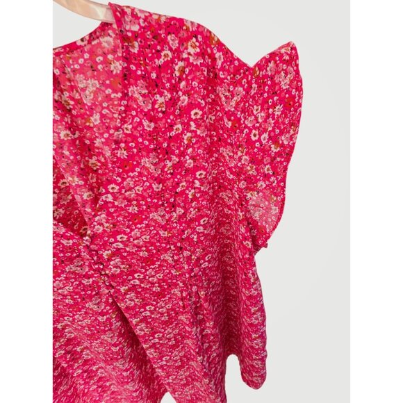Cynthia Rowley 2X Pink Floral V-Neck Blouse Flutter Sleeve Flowy Fit Plus Size - Picture 5 of 8